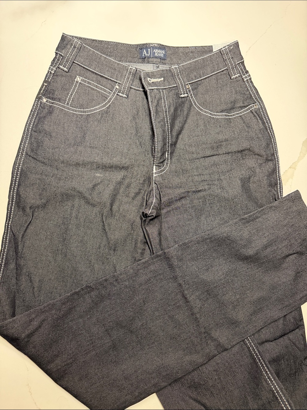 Armani Jeans Charcoal Slim Straight Jeans with white Contrast Stitching